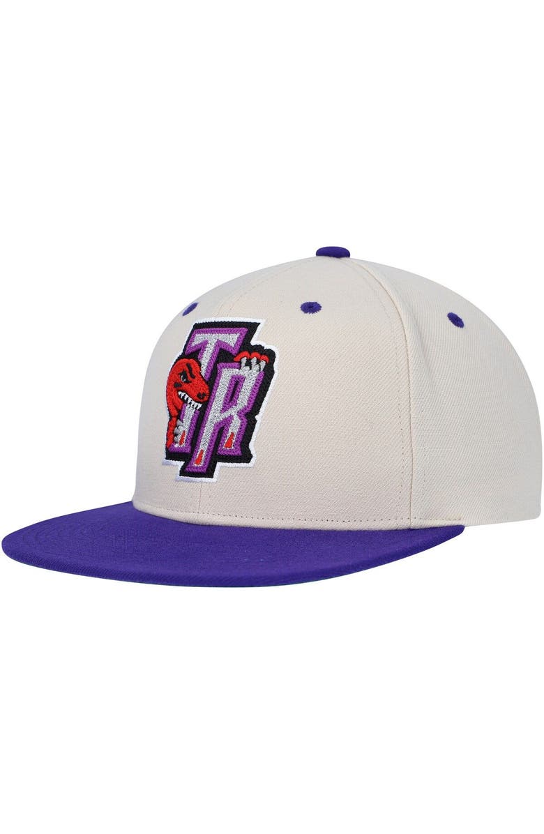 Mitchell & Ness Men's Mitchell & Ness  Cream/Purple Toronto Raptors Hardwood Classics 2-Tone Chain-Stitch Snapback Hat, Alternate, color, 