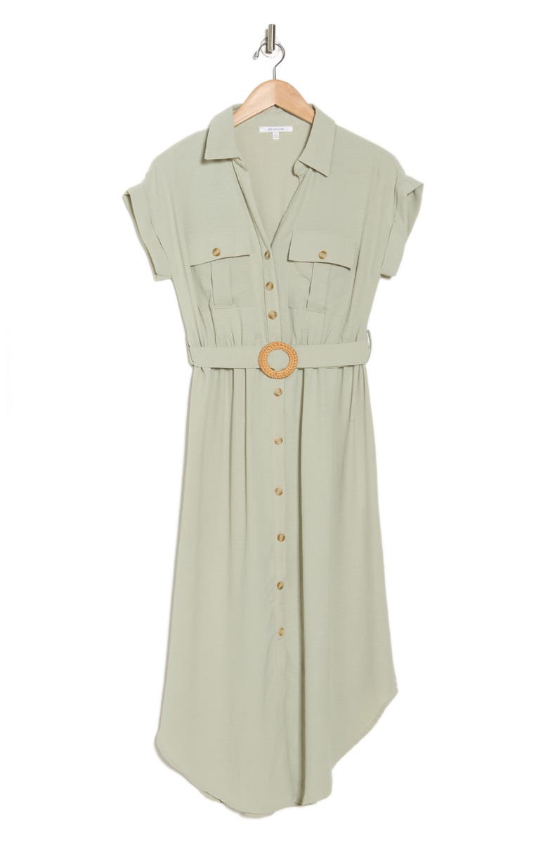 ZOE AND CLAIRE Belted Short Sleeve Shirtdress, Alternate, color, Light Olive
