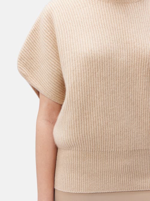 Gobi Mongolian Cashmere Organic Color Cashmere Short-sleeve Turtleneck In Beige