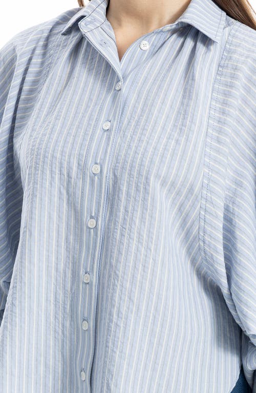 Max Studio Pinstripe Button-up Shirt In Blue