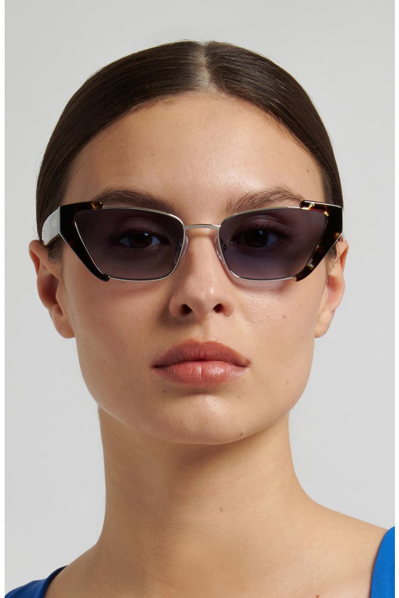 56mm Cat Eye Sunglasses, Alternate, color, HAVANA SILVER/ DK BLUE SF