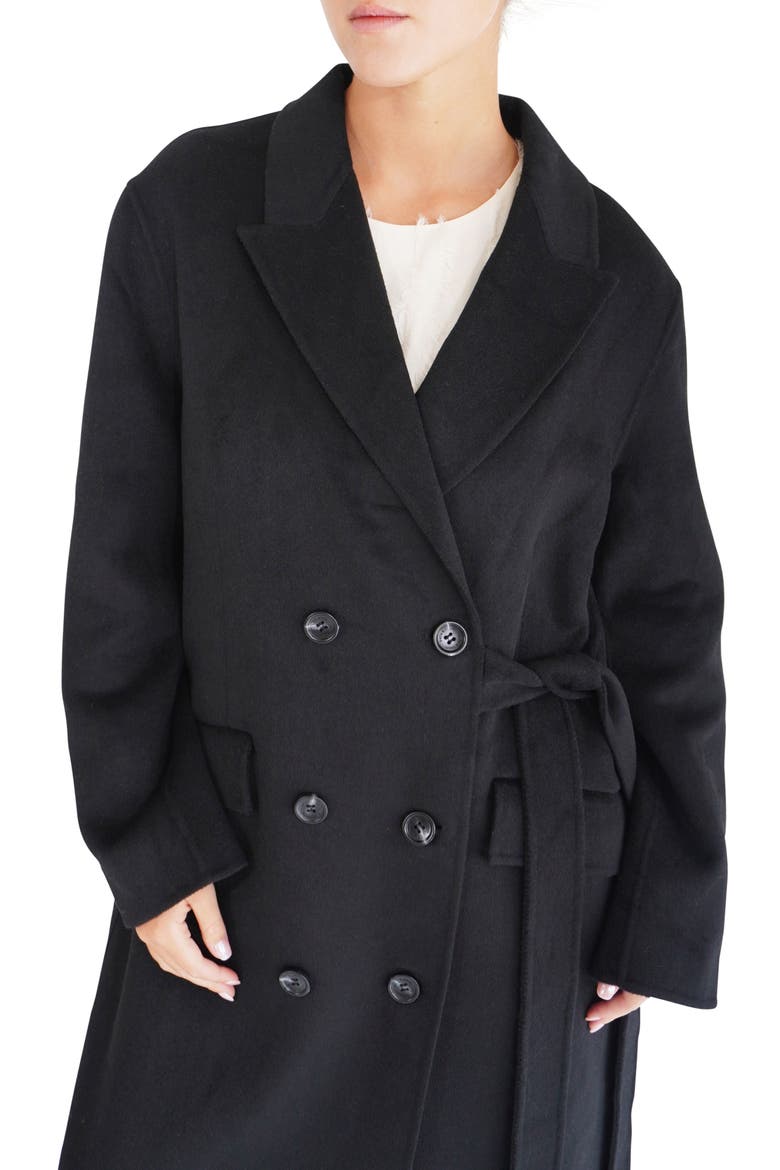 Right There Side Tie Wool Blend Coat, Alternate, color, BLACK
