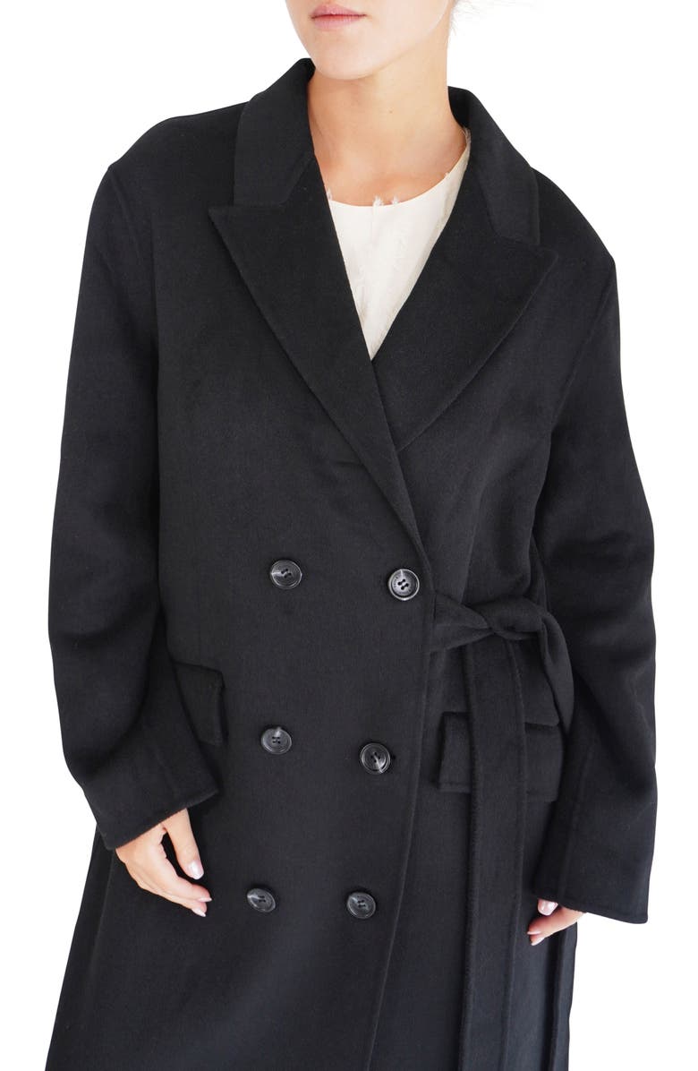 Belle & Bloom Right There Side Tie Wool Blend Coat, Alternate, color, Black