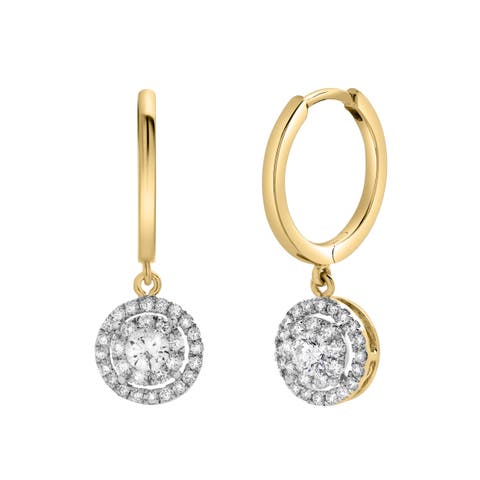 Daphne Pave Round Diamond Drop Huggie Hoop Earrings in 14K Gold