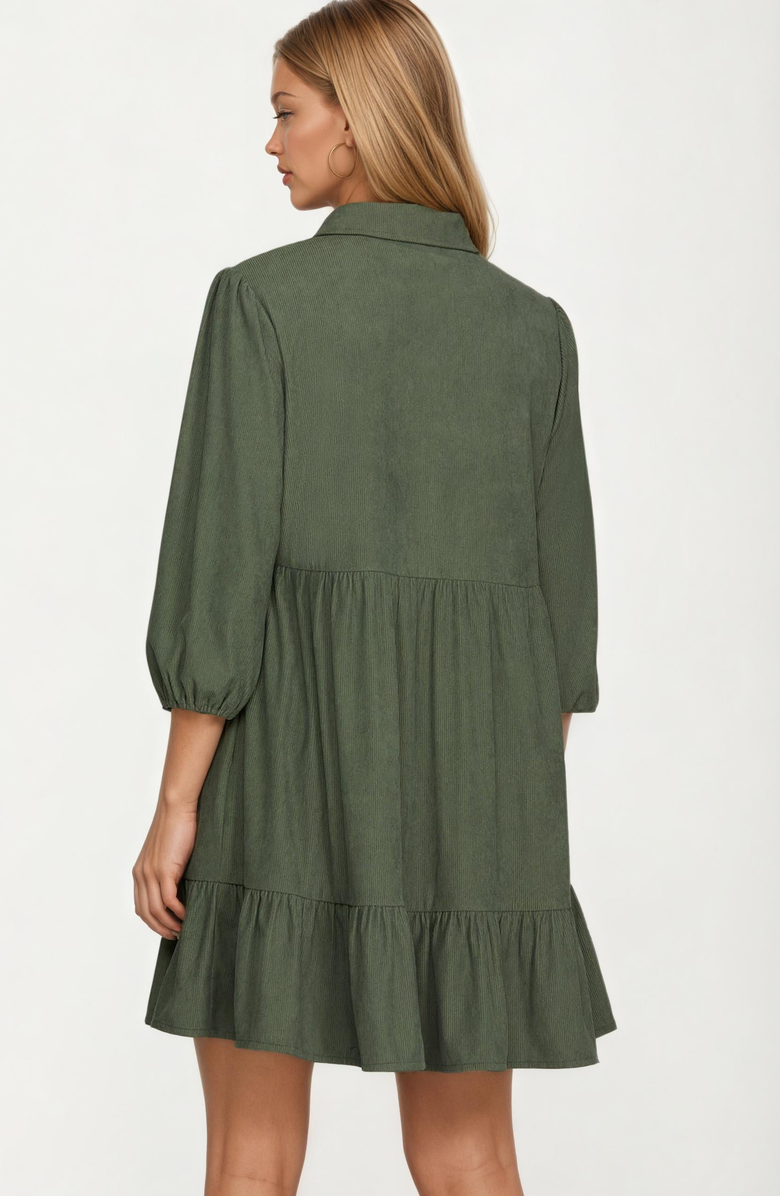 Knit and Lounge Bow Front Corduroy Mini Dress, Alternate, color, Green