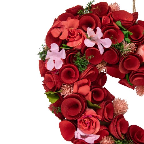 Northlight Artificial Floral Valentine's Day Wooden Rose Heart Wreath In Red