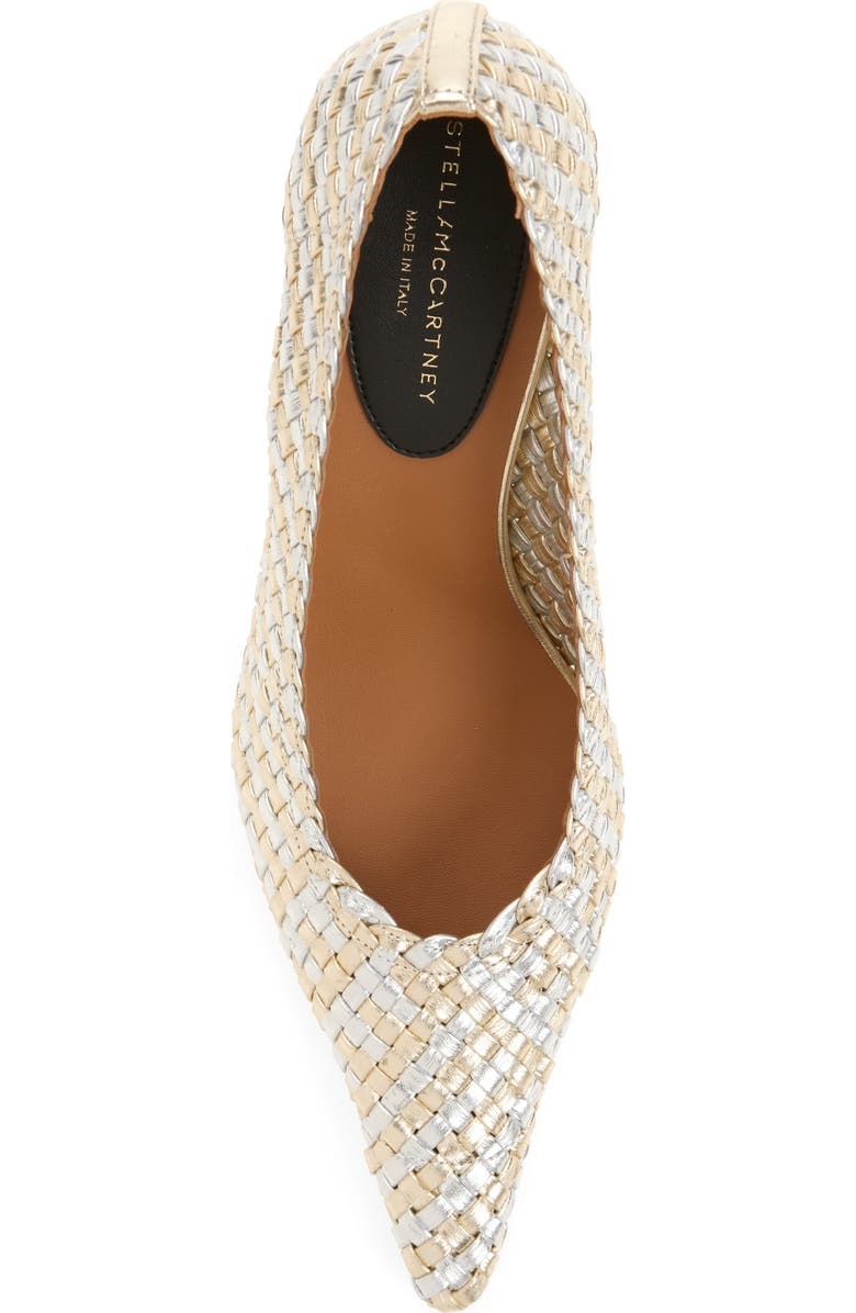 Stella McCartney Elsa Woven Pointed Toe Pump, Alternate, color, Silver/ Gold