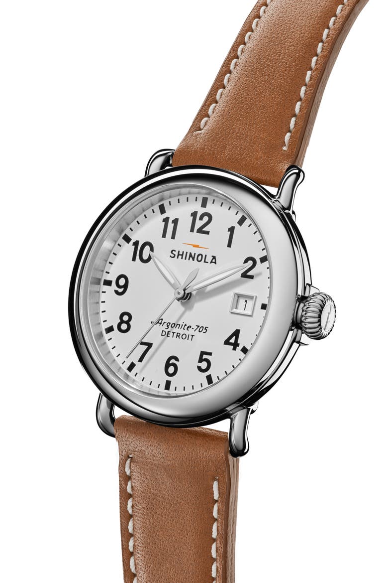 Runwell Leather Strap Watch, 36mm, Alternate, color, WHITE
