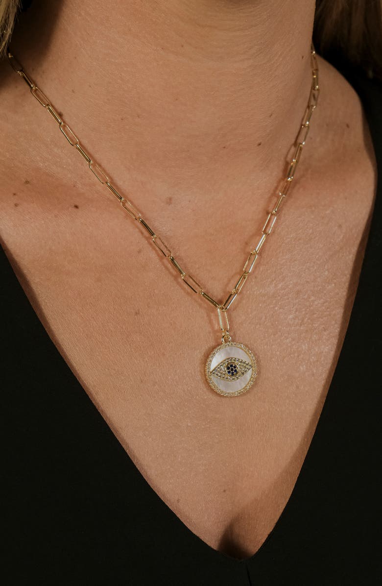 Sterling Forever Cubic Zirconia & Mother-of-Pearl Cubic Zirconia Pendant Necklace, Alternate, color, Gold