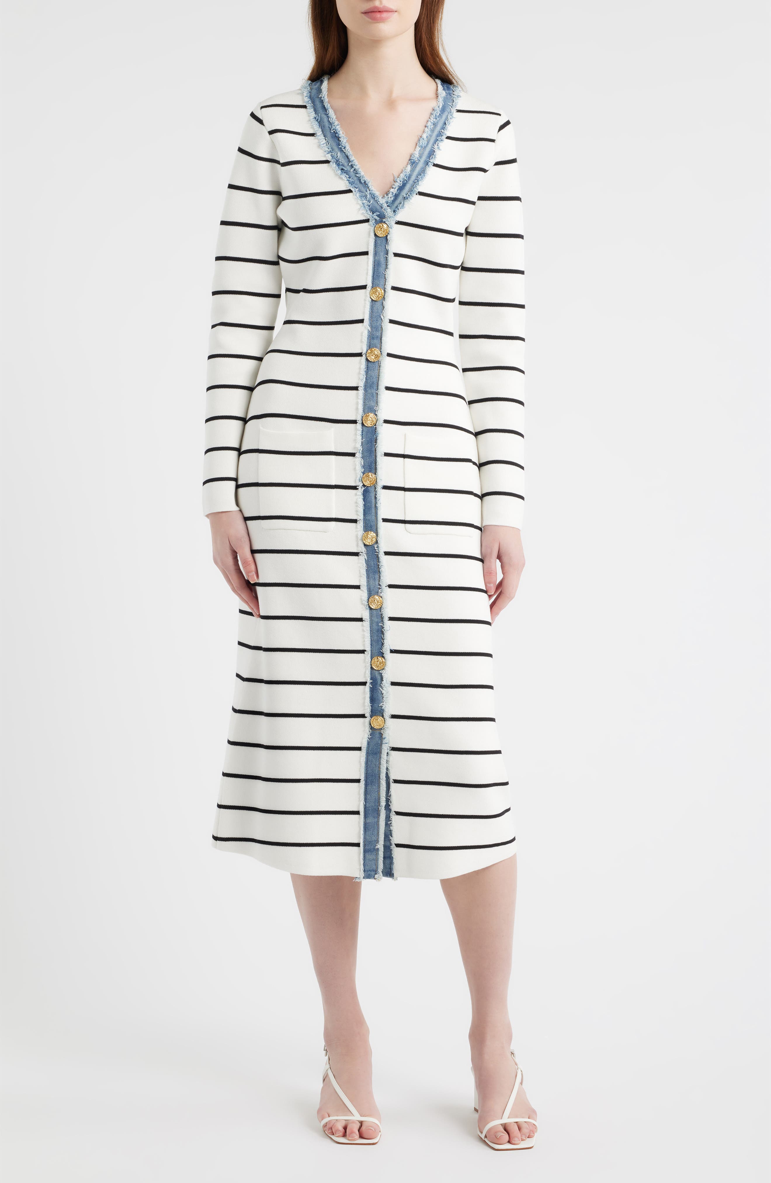 ZOE AND CLAIRE Stripe Long Sleeve Sweater Dress