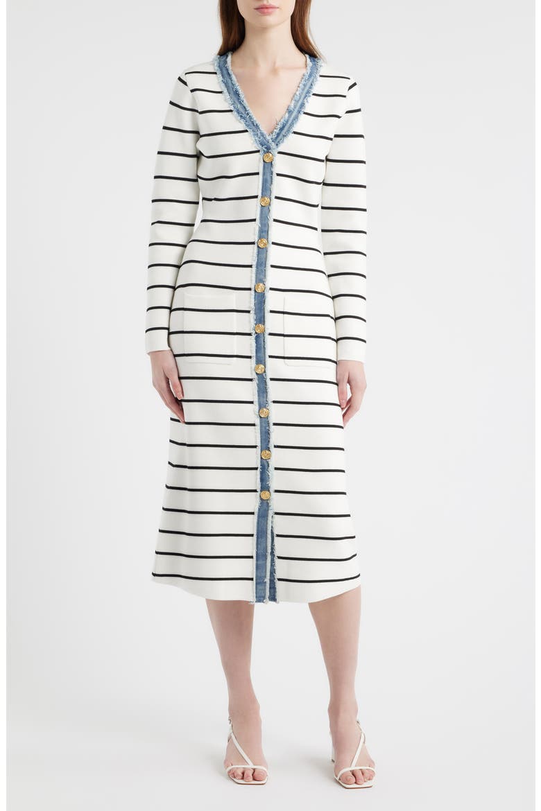 zoe and claire midi sweater dress ZOE AND CLAIRE Button Front Midi Sweater Dress in Ivory/Black