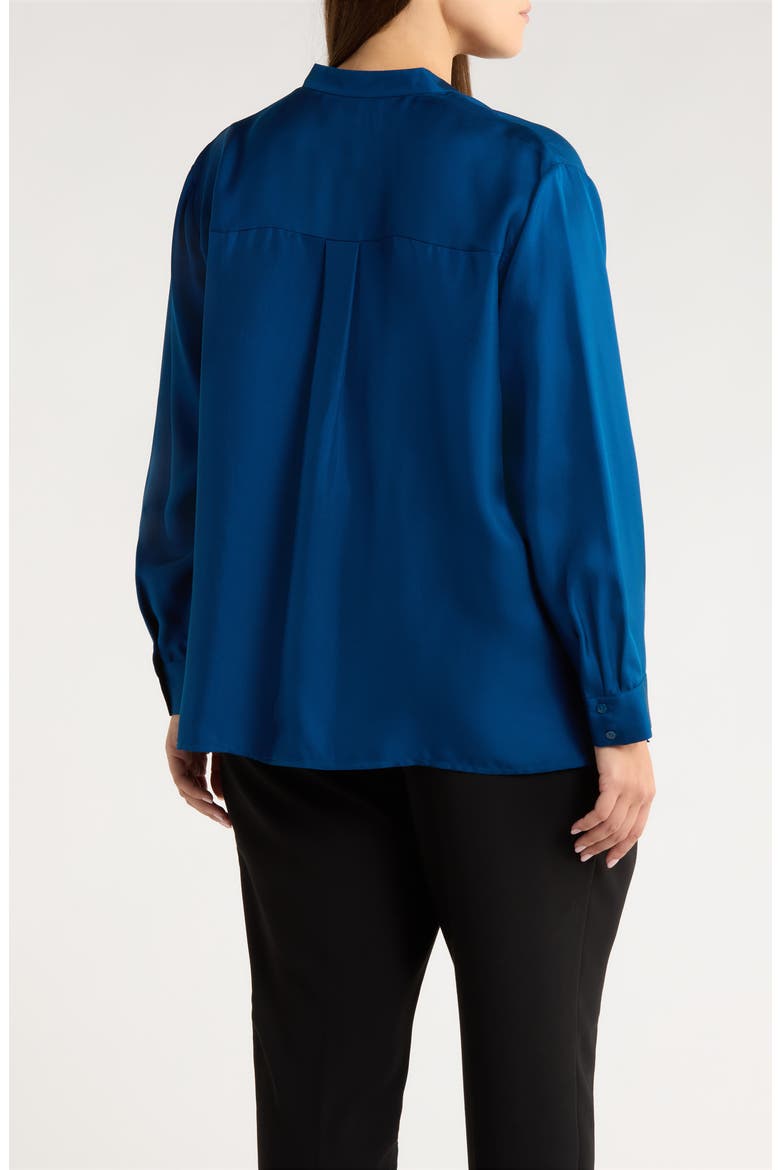 Mandarin Collar Silk Button-Up Shirt, Alternate, color, ATLANTIS