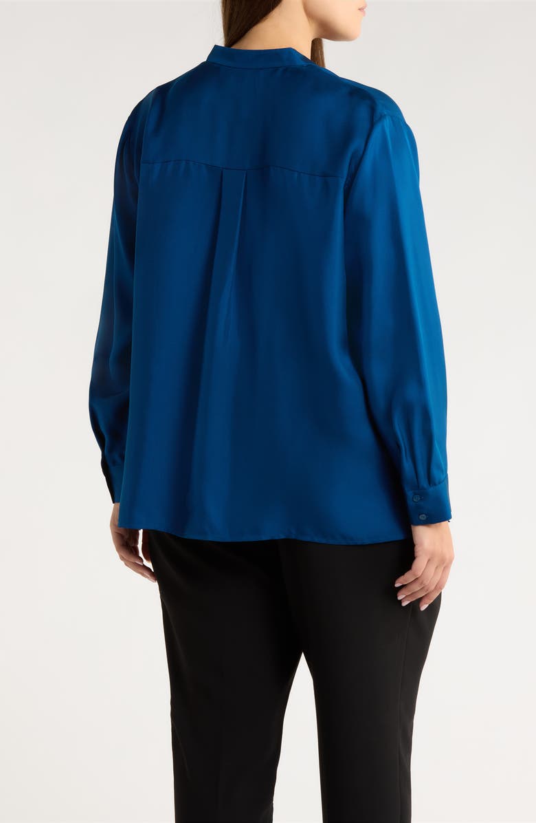 Eileen Fisher Mandarin Collar Silk Button-Up Shirt, Alternate, color, Atlantis