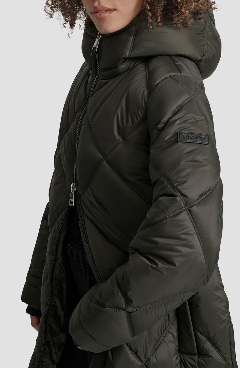 DKNY Diamond Quilted Puffer Coat, Alternate, color, Loden
