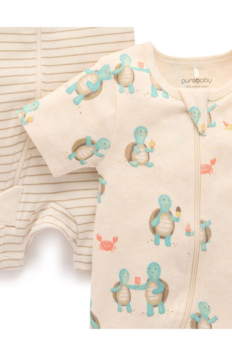Purebaby 2 Pack Short Sleeve Zip Romper Whale Print, Alternate, color, Hungry Turtles Print
