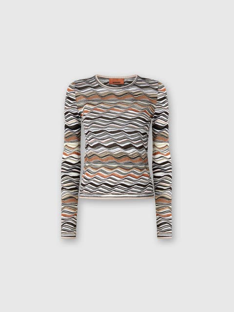 Crew Neck Sweater With Wave Pattern