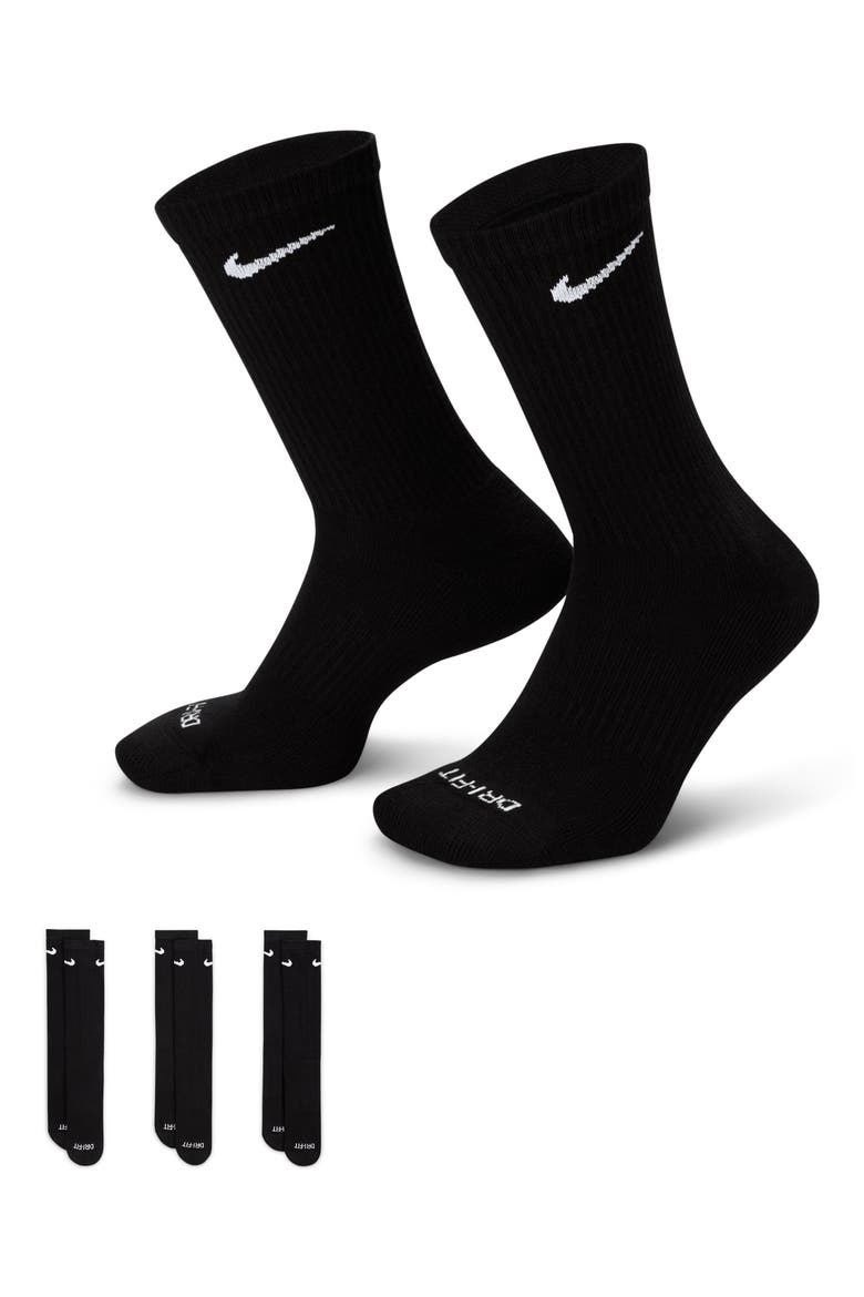 Assorted 3-Pack Everyday Plus Cushion Crew Training Socks, Alternate, color, BLACK/ WHITE