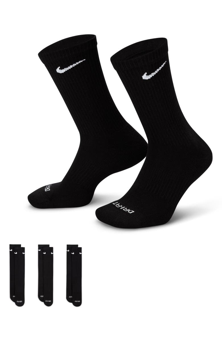 Nike Assorted 3-Pack Everyday Plus Cushion Crew Training Socks, Alternate, color, Black/ White