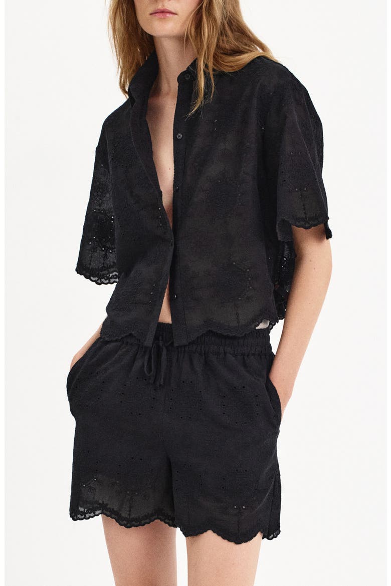 Embroidered Cropped Shirt, Main, color, BLACK