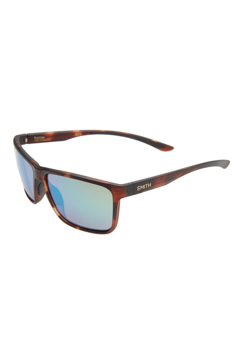 Riptide 61mm Polarized Sport Square Sunglasses, Alternate, color, MATTE TORTOISE / CHROMAPOP GLASS POLARIZED GREEN MIRROR