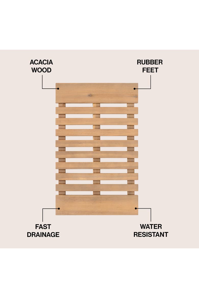 Paige Modern Classic Acacia Wood Slat Indoor/Outdoor Shower Mat, Alternate, color, Light Teak (16" X 26")