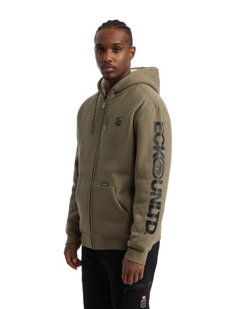 Ecko Unltd One Hit Faux Shearling Hoodie In Olive