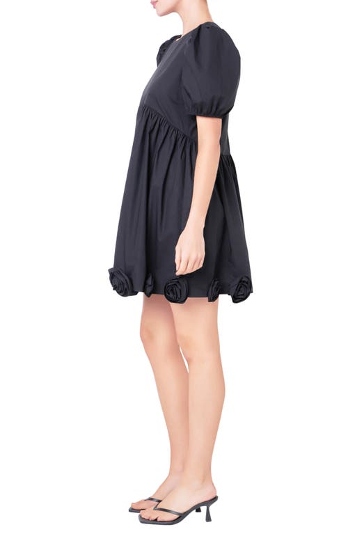 ENGLISH FACTORY ENGLISH FACTORY CORSAGE PUFF SLEEVE BABYDOLL MINIDRESS