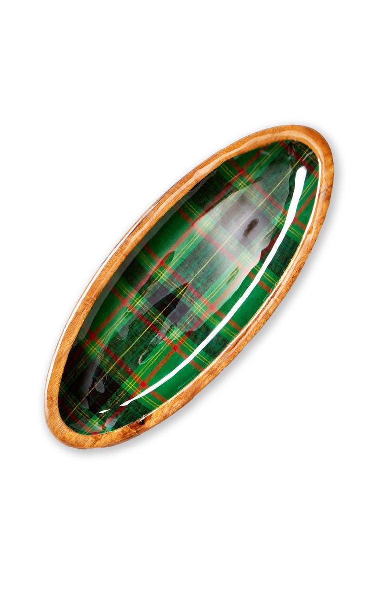 tag Holiday Plaid Wood Enamel Small Serving Platter Green Multi, Main, color, Green