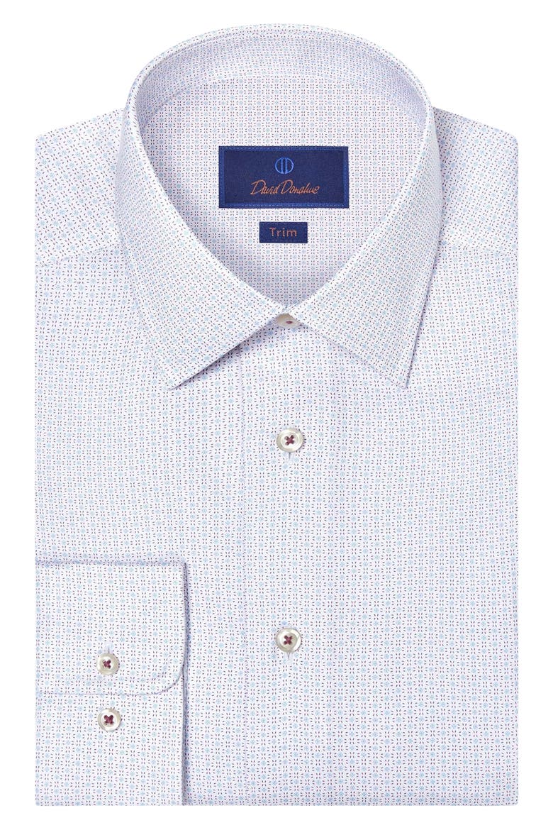 Trim Fit Geometric Cotton Dress Shirt, Main, color, WHITE/ BERRY