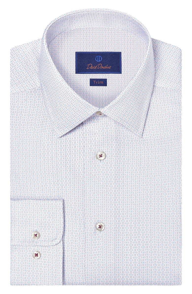 David Donahue Trim Fit Geometric Cotton Dress Shirt, Main, color, White/ Berry