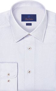 David Donahue Trim Fit Geometric Cotton Dress Shirt