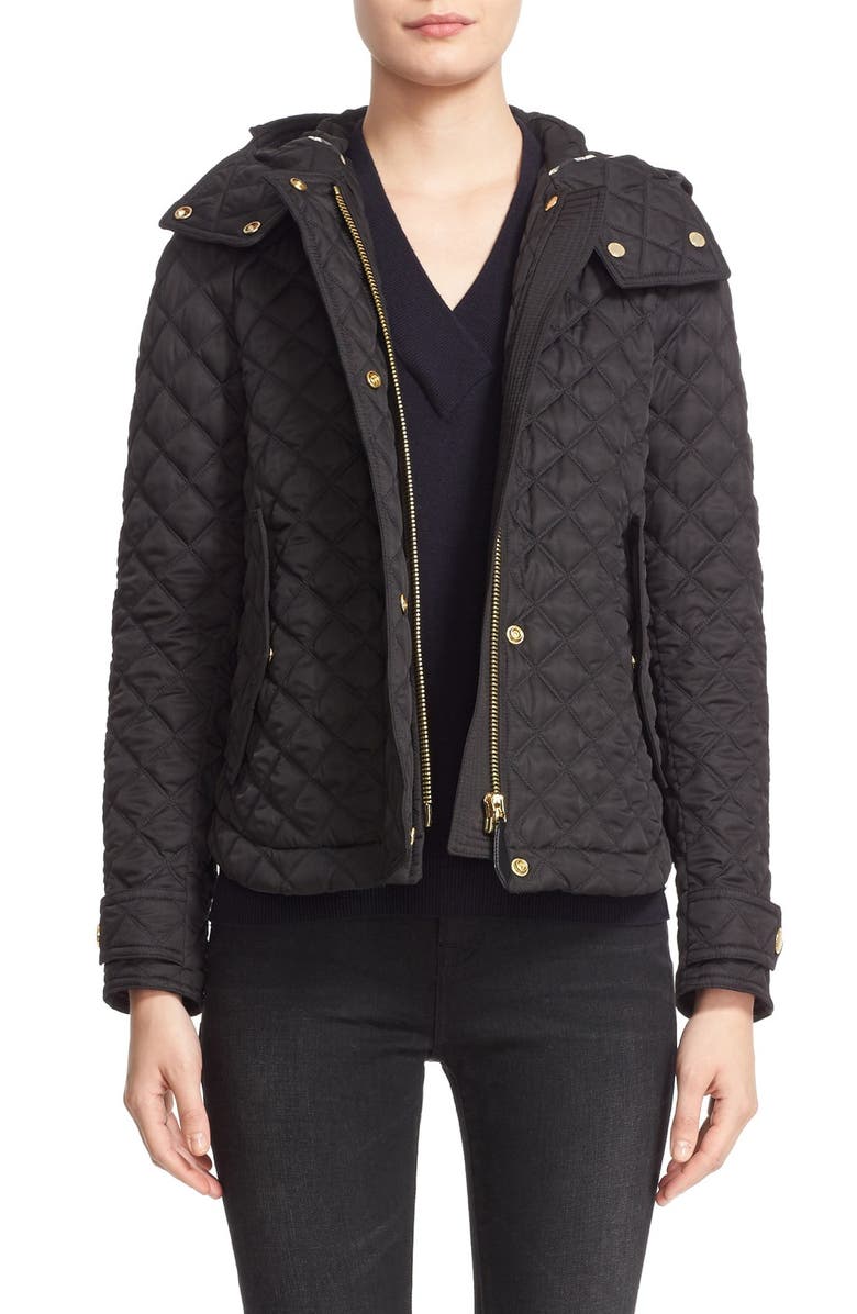 Burberry Brit 'Leightonbury' Quilted Hooded Jacket, Main, color, 