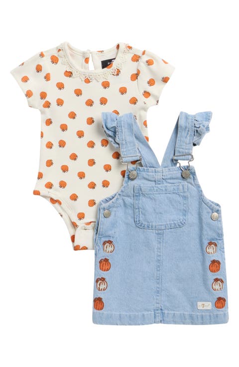 Rib Bodysuit & Denim Jumper Dress Set