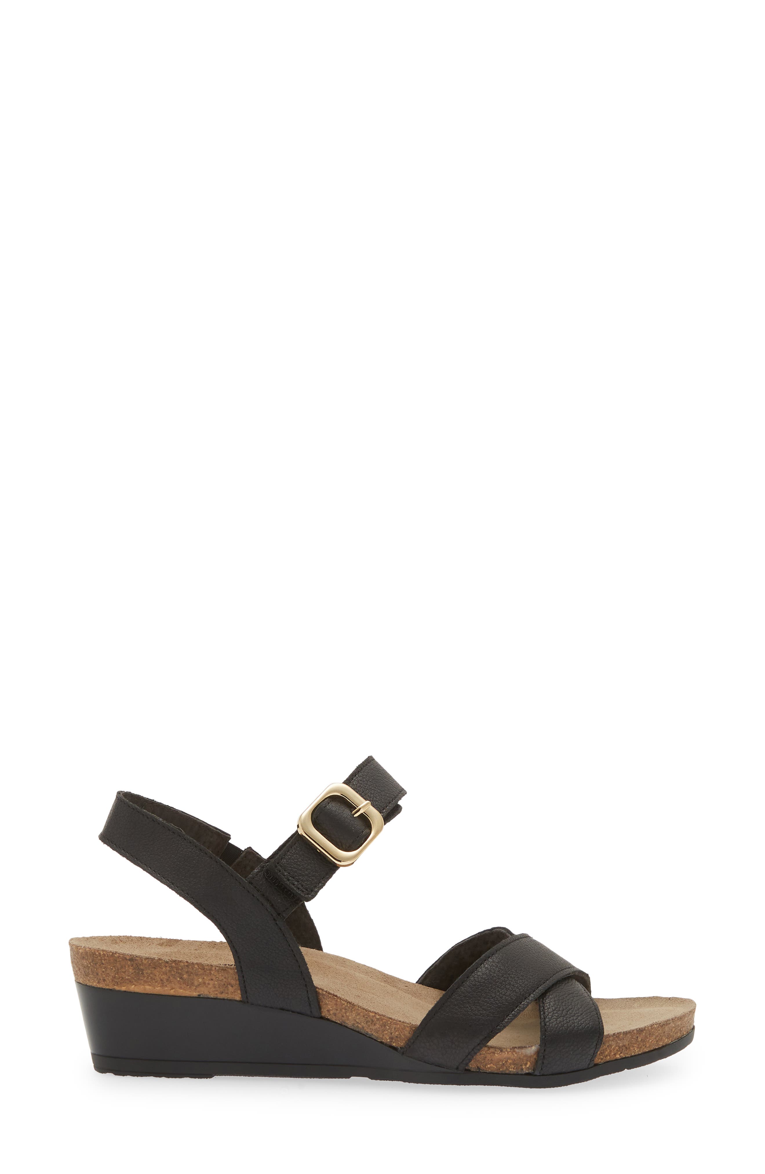 Naot Throne Wedge Sandal, Alternate, color, Soft Black Leather