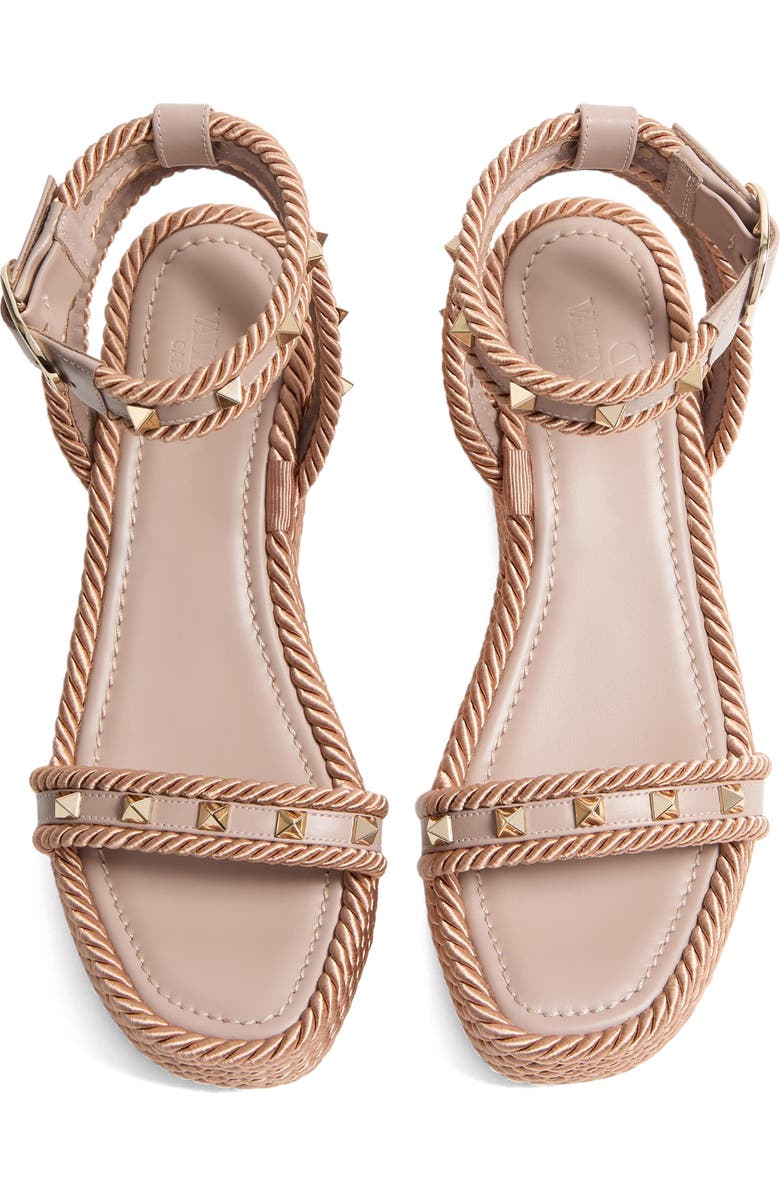 Valentino Garavani Rockstud Espadrille Wedge Sandal, Alternate, color, Poudre