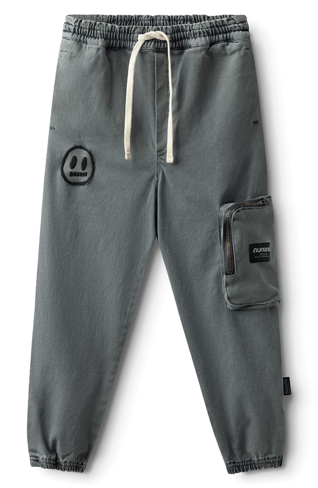 Nununu Kids' Smile Cotton Graphic Cargo Pants in Graphite 