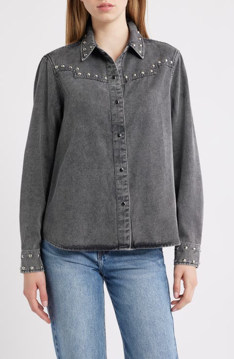 Vinea Stud Accent Western Snap-Up Denim Shirt