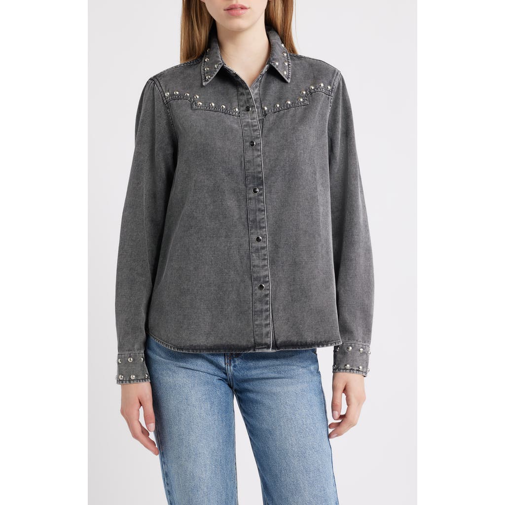 Rails Vinea Stud Accent Western Snap-up Denim Shirt In Gray