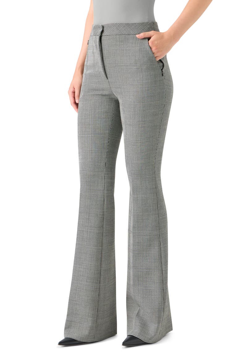 Farida Check Stretch Virgin Wool Flare Leg Pants, Alternate, color, BLACK-WHITE