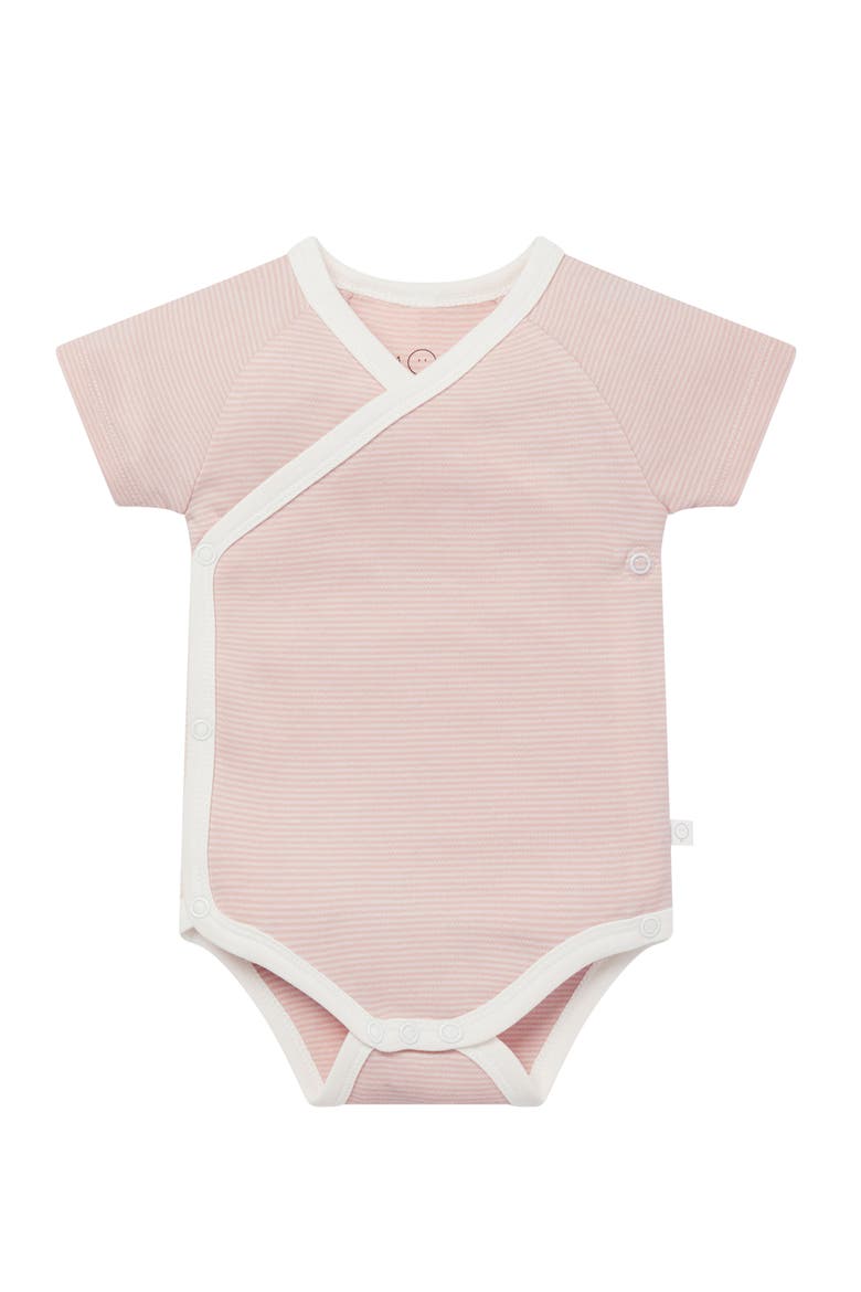 Short Sleeve Wrapover Bodysuit, Main, color, Blush Stripe