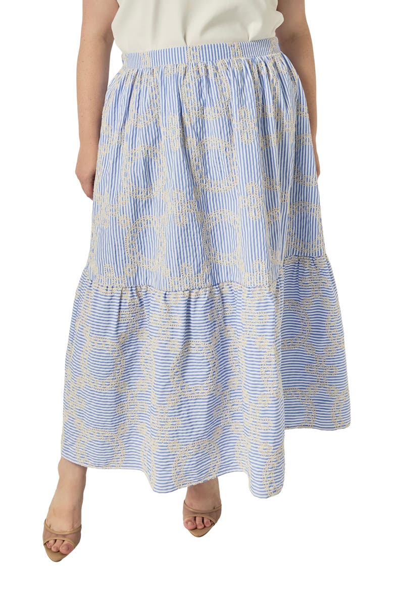 Embroidered Stripe Midi Skirt, Main, color, BLUE