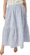 English Factory Embroidered Stripe Midi Skirt
