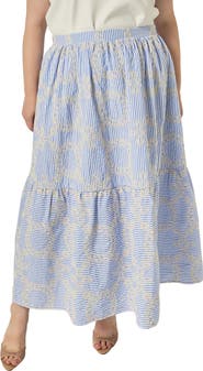 English Factory Embroidered Stripe Midi Skirt