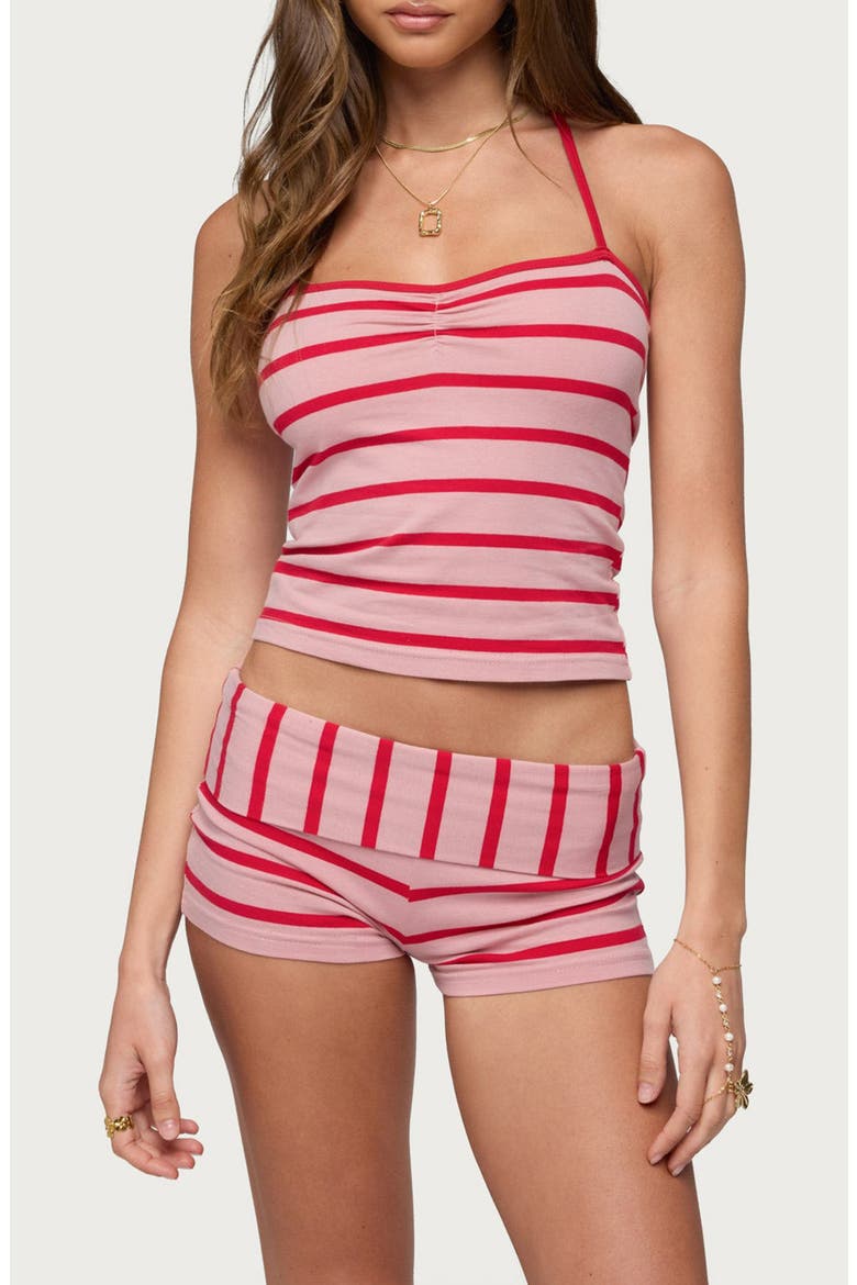 Lorenza Stripe Crop Halter Top, Main, color, PINK-AND-RED