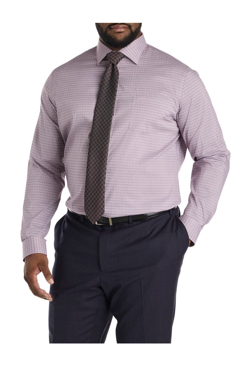 Big & Tall Performance Plaid Dress Shirt, Alternate, color, WINE