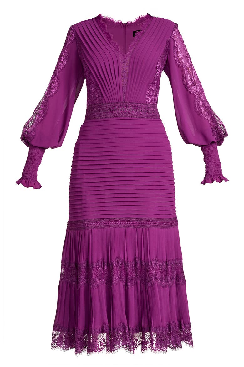 Lace Pintuck Long Sleeve Cocktail Dress, Alternate, color, BEGONIA