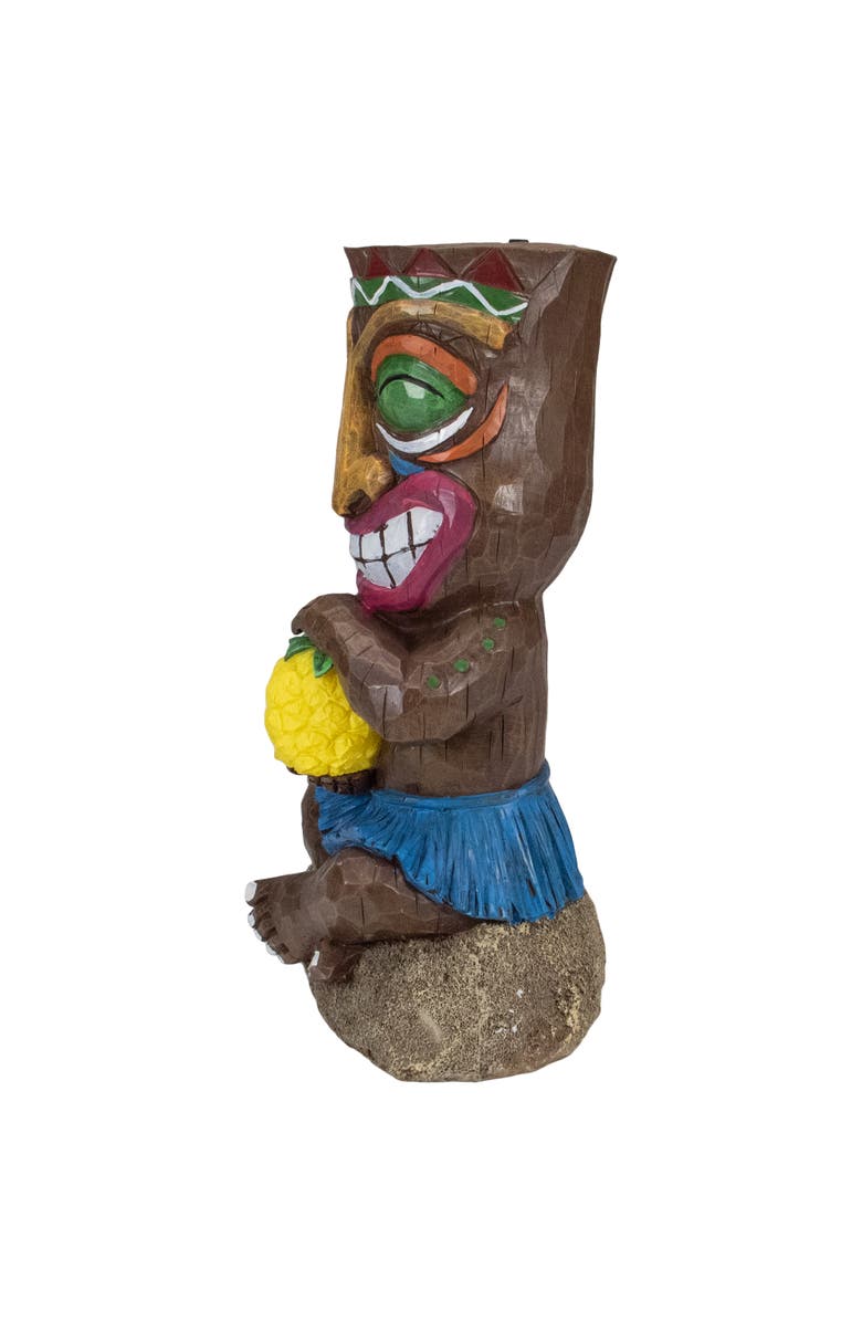 Northlight 13.75" Solar Lighted Polynesian Outdoor Garden Smiling Tiki Statue, Alternate, color, Brown