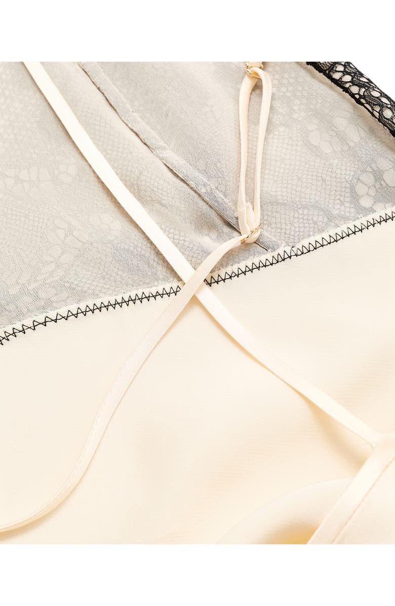 MANGO Selection Lace Trim Satin Slipdress, Alternate, color, Ecru