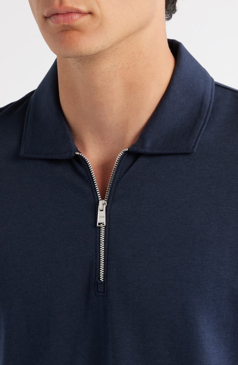 BOSS Paras Solid Lyocell & Cotton Zip Polo, Alternate, color, Dark Blue