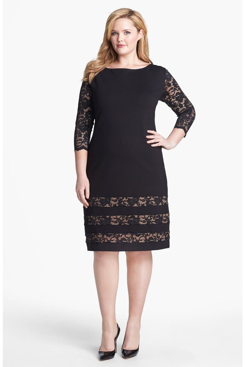Lace Detail Sheath Dress, Main, color, BLACK